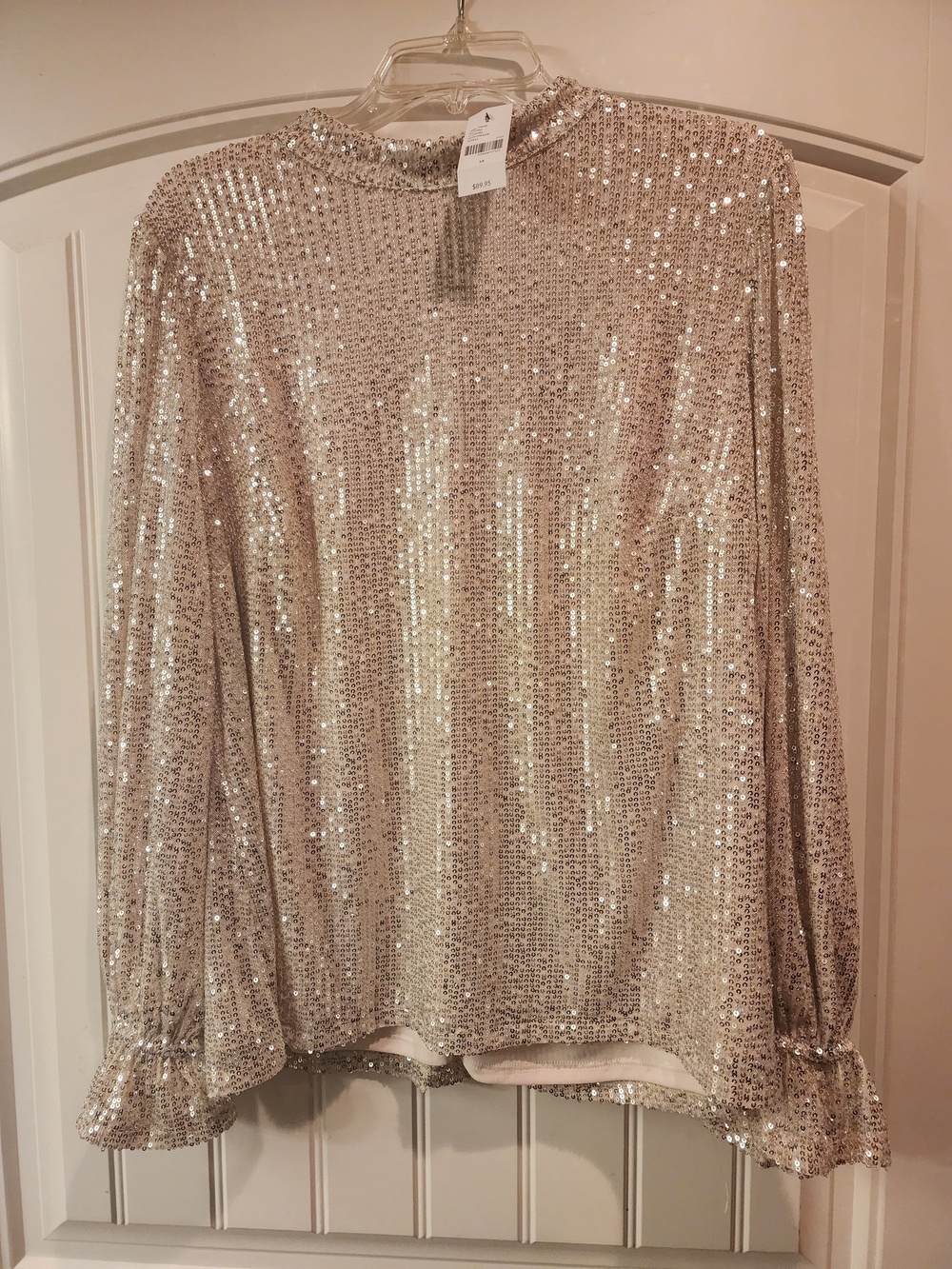 Lane Bryant Sparkling Sequin Long-Sleeve Top in Champagne